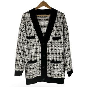 Babaton (tagged) Oversized Black&White Tweed-look cardigan with metallic threads